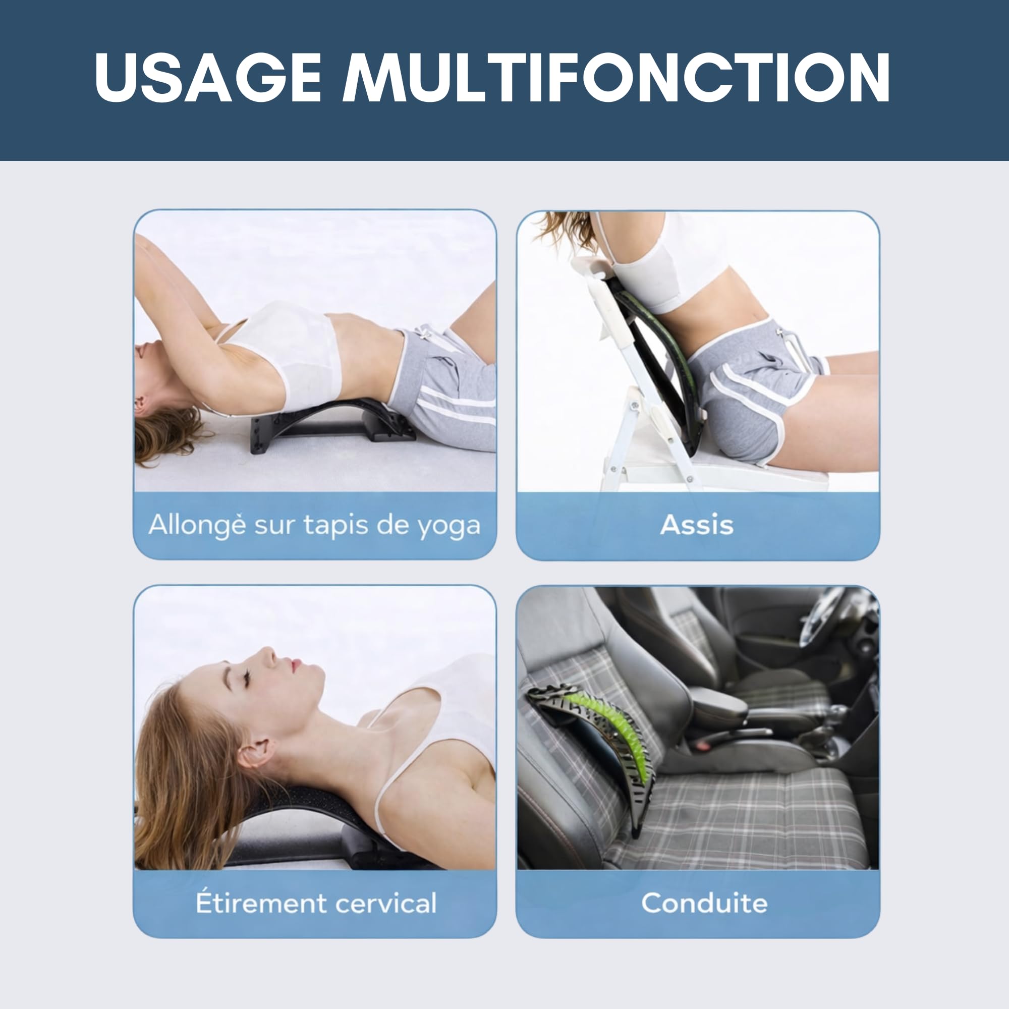 APAISIO Masseur de Dos Etirement Dos Soutien Lombaire Fitness | Cale Dos Planche Dorsale Extenseur et Massage | Équipement de Stretch Soutien 4 Niveaux Réglables pour Hernie Discale, Sciatique
