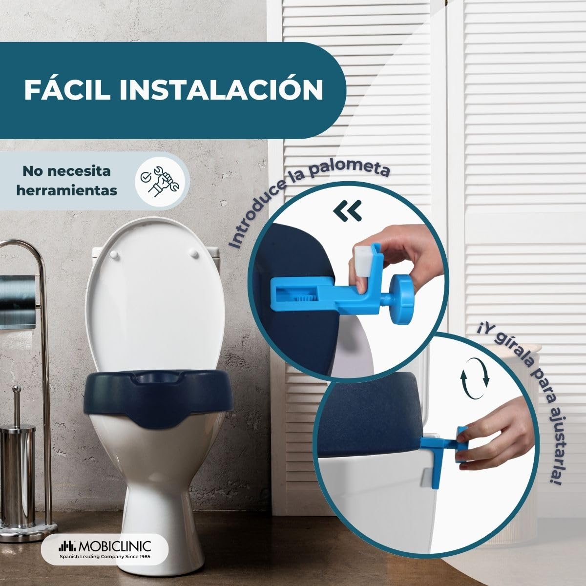 Mobiclinic, Elevador wc, Blando. río, 11 cm, Marca española, Adulto, Alza, Ajustable, Blando cómodo, Fácil instalación sin herramientas, Azul