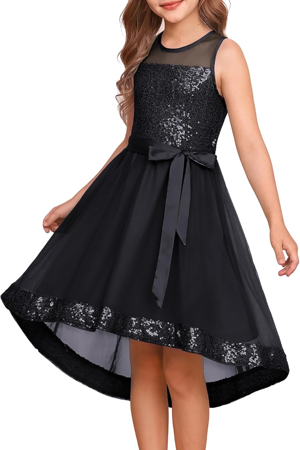 GRACE KARIN Girls Sequin Party Formal Dress Wedding Guest Sparkle Fancy Birthday Tulle High Low Prom Dresses 6-14 Years