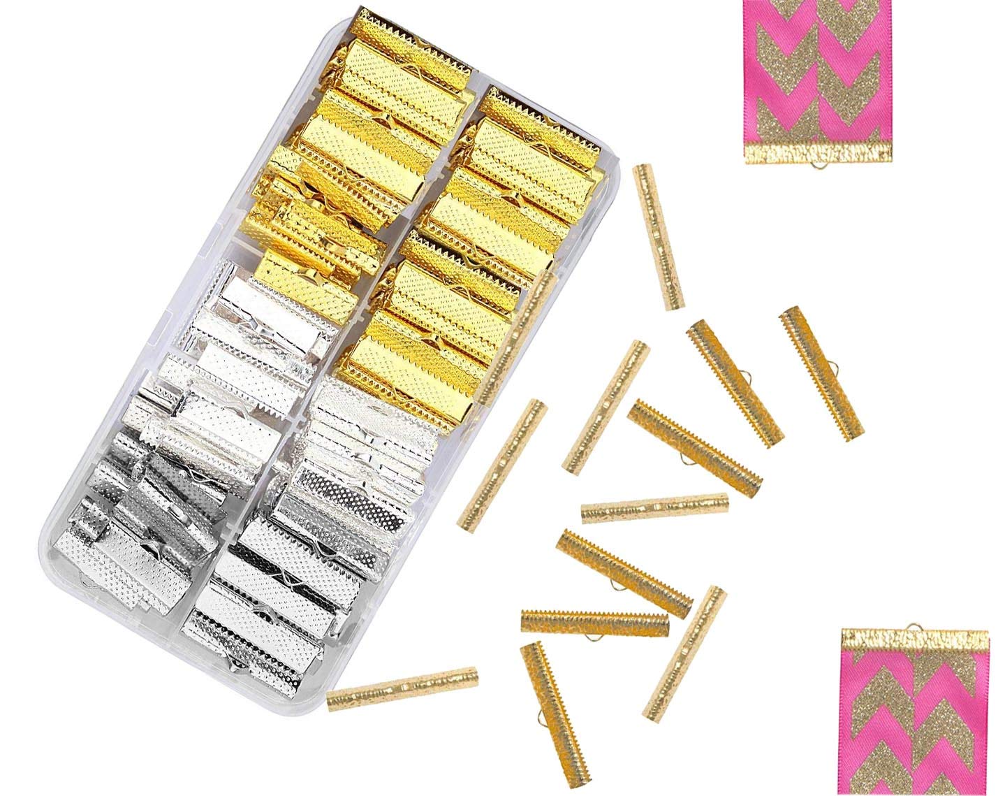 DIY Crafts Design No # 6, Pack of 25 Pcs, Mixed Color 20mm and 25mm Assorted Sizes of Mixed Color Ribbon Clamp End Crimps(Design No # 6, Pack of 25 Pcs)-image-37