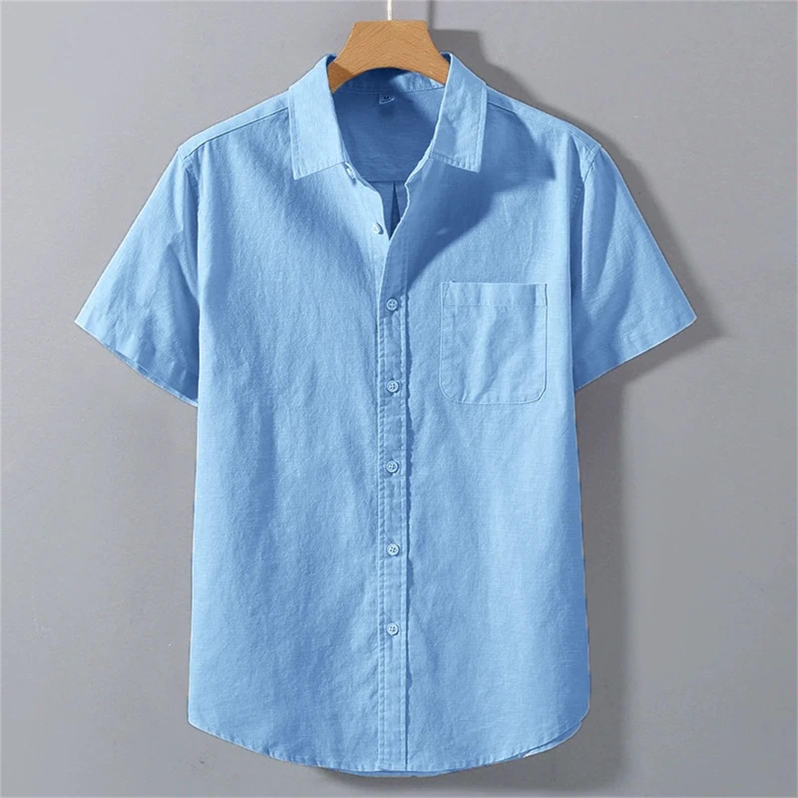 Camisa de manga corta con botones para hombre, color liso, cuello alto, diseño de gran tamaño, camiseta básica de algodón con bolsillo