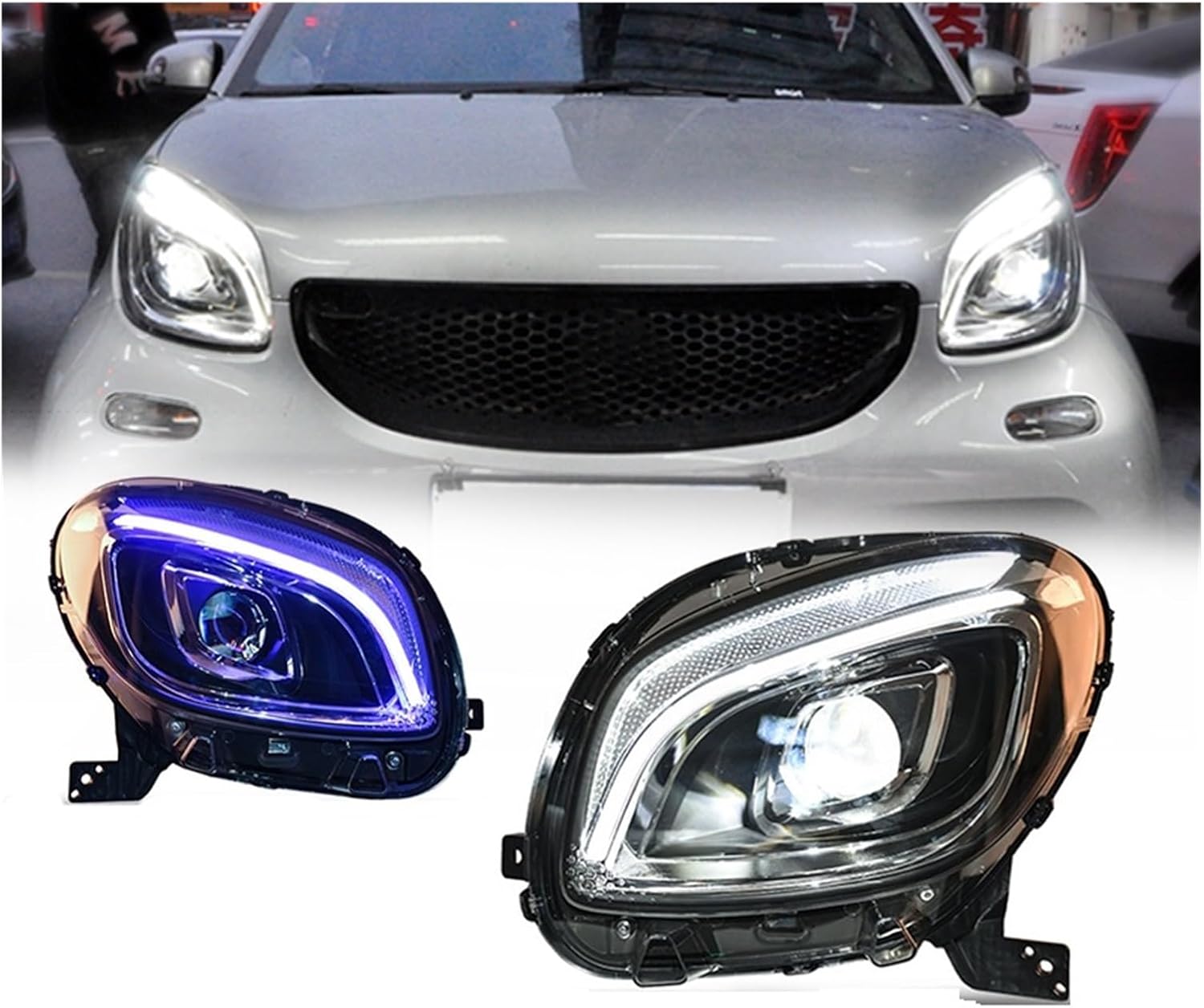Car Headlights Compatible For Mercedes Benz Smart 453 2015-2019 Blue Start Full LED Auto Headlamp Assembly Projector Lens Accessories Kit