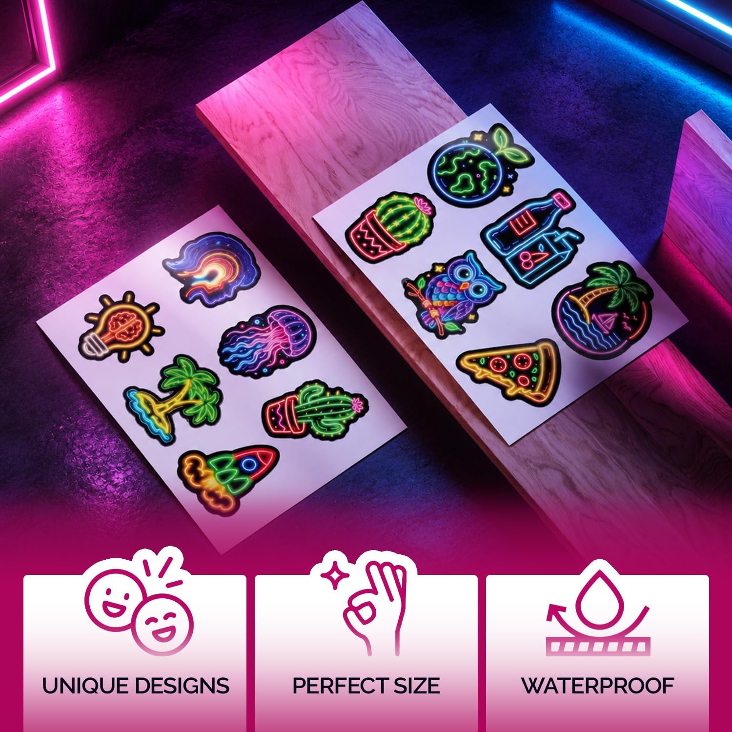 Premium 200 Pcs Cute Neon Stickers, Waterproof Vinyl Decals image 4