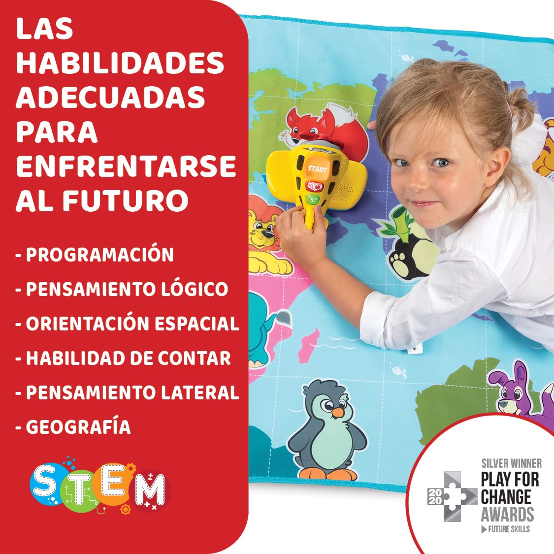 Chicco Cody Avión de Aventuras, Juego Educativo Edu4You con Alfombra de Juego Aprende a Programar y Codificar con una Alfombra Infantil de Gran Tamaño 110 x 80 cm Juguete para Niños de 2 a 6 Años