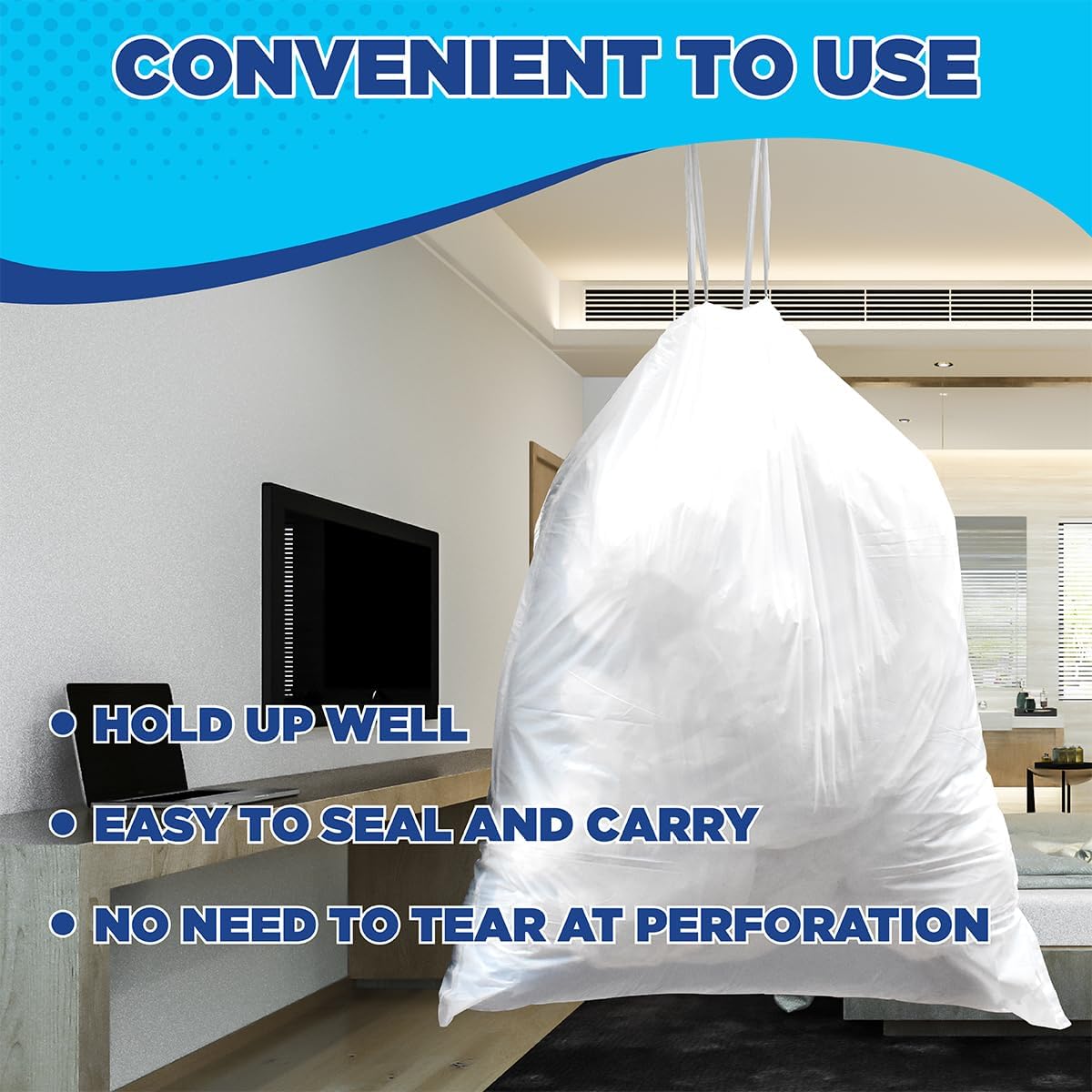 6 Gallon Drawstring Trash Bags – 1.1 Mil Thick, 100 Count – Strong 22.5L Unscented Garbage Bags for Home, Bathroom, Office & Kitchen – Heavy-Duty Waste Bin Liners