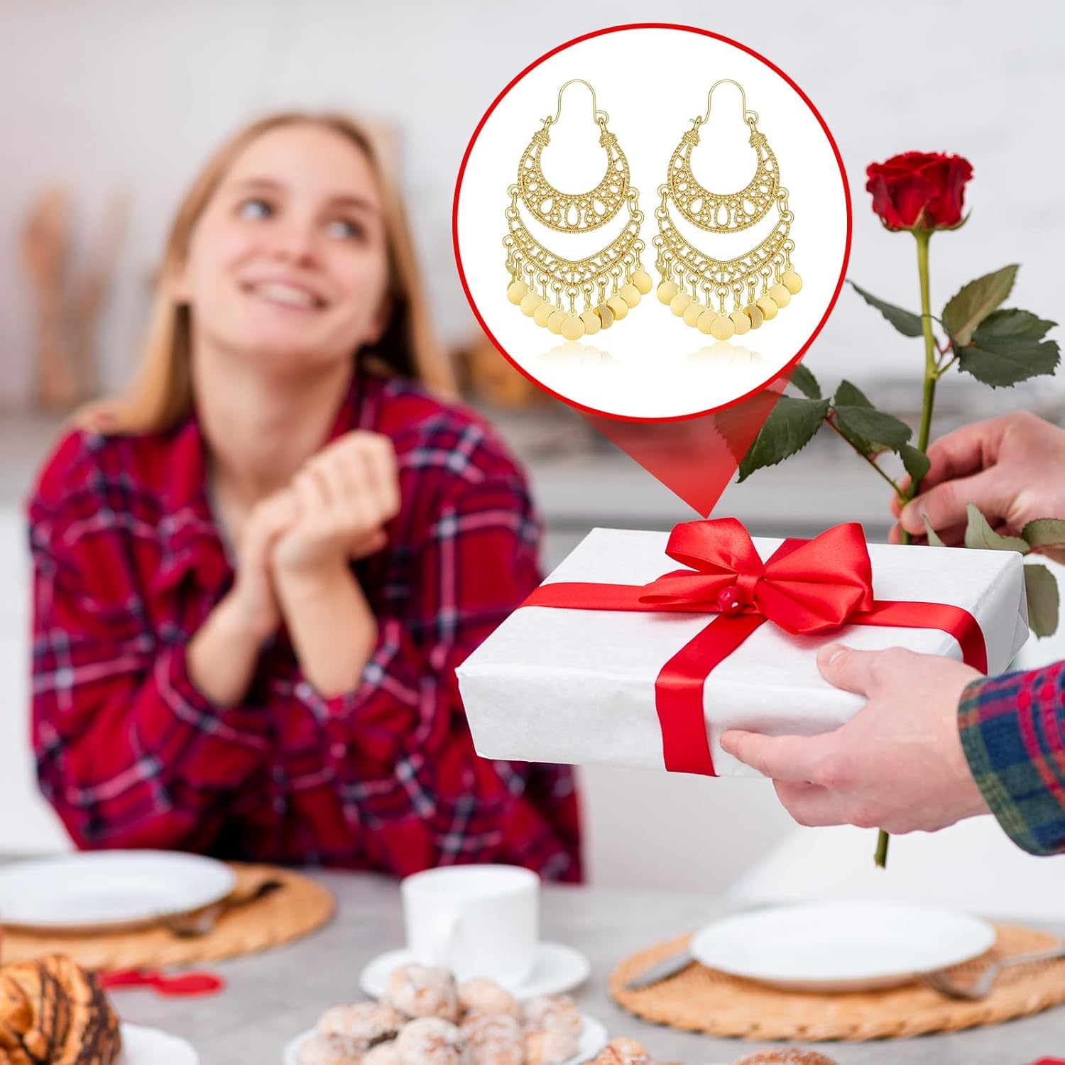 Vintage Boho Chunky Dangle Earrings for Women - Golden Plated Statement Drop Earrings with Intricate Openwork Tribal Pattern, Wedding & Party Accessories (1 Pair) - Image 8