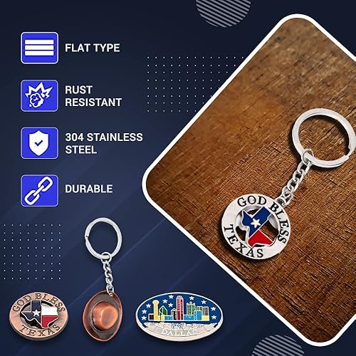 Miniatura 5 de Texan Charm: juego de 9 piezas de imán de recuerdo y llavero - Sombrero, bota, diseño de Dios bendiga - Colección única de Texas