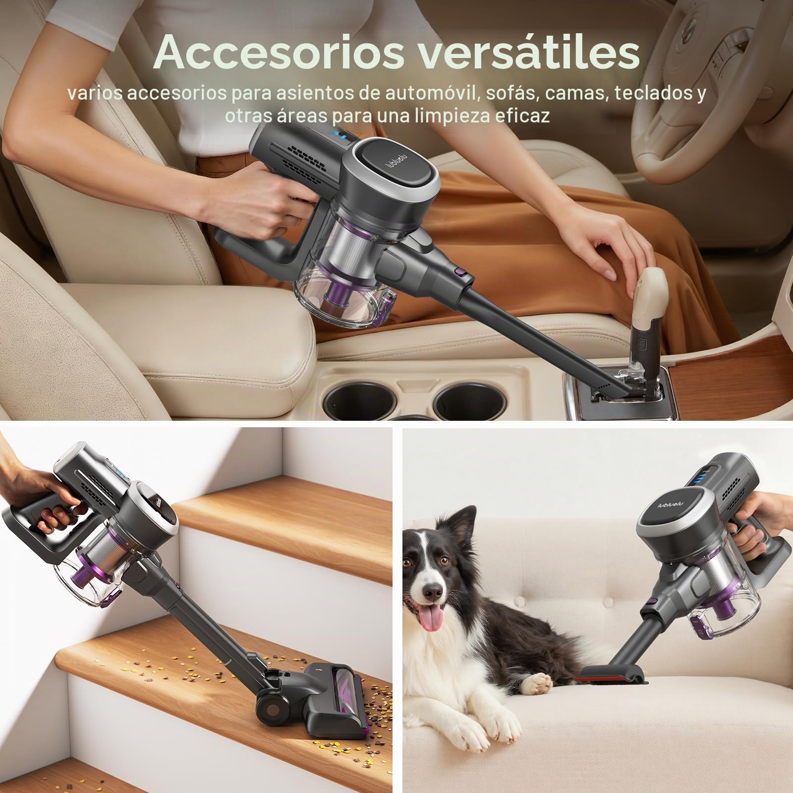 Lubluelu Aspiradora inalámbrica con batería, potencia de succión inalámbrica, aspiradora de 25,9 V, con batería independiente, 50 min, 120.000 rpm, aspiradora inalámbrica para pelo de animales