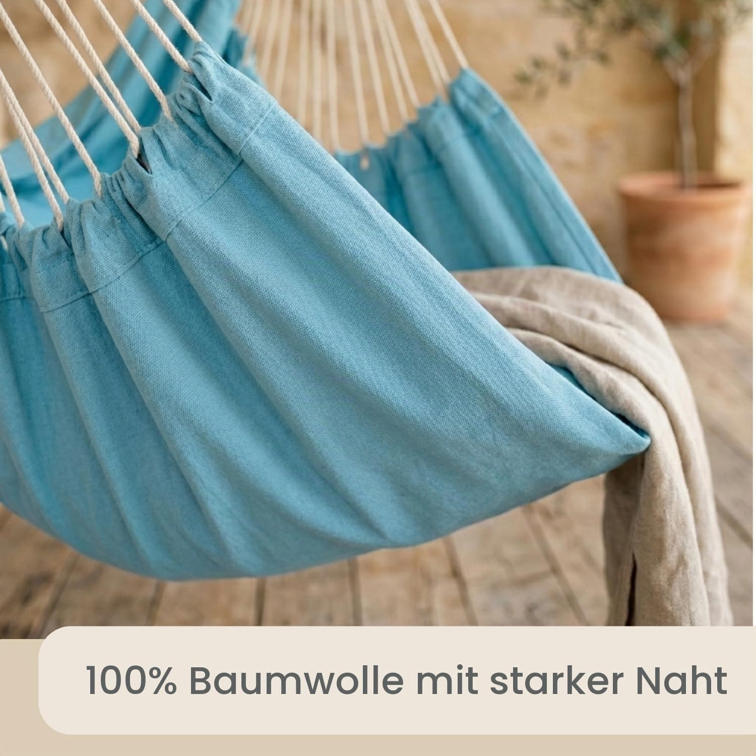AMANKA Mehrpersonen Hängestuhl XXL Hängematte Familienhängematte max. 150 kg belastbar Riesiger Hängesitz 190x140 cm 100% Baumwolle Hängesessel inkl. Swivel Pazifik Blau