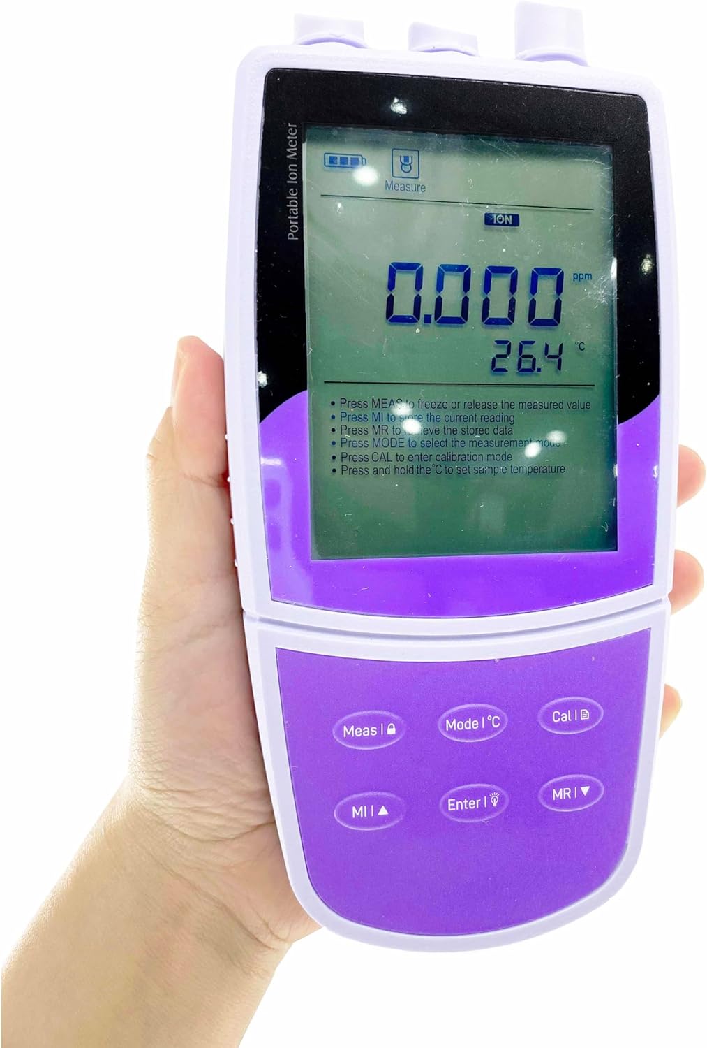 Portable Chloride Ion Meter CL Ion Concentration Tester with Chloride Standard Solutions 100, 1000 ppm Range 1 to 35000 ppm -1999.9 to 1999.9 mV Temperature 0 to 105°C / 32 to 221°F USB Interface