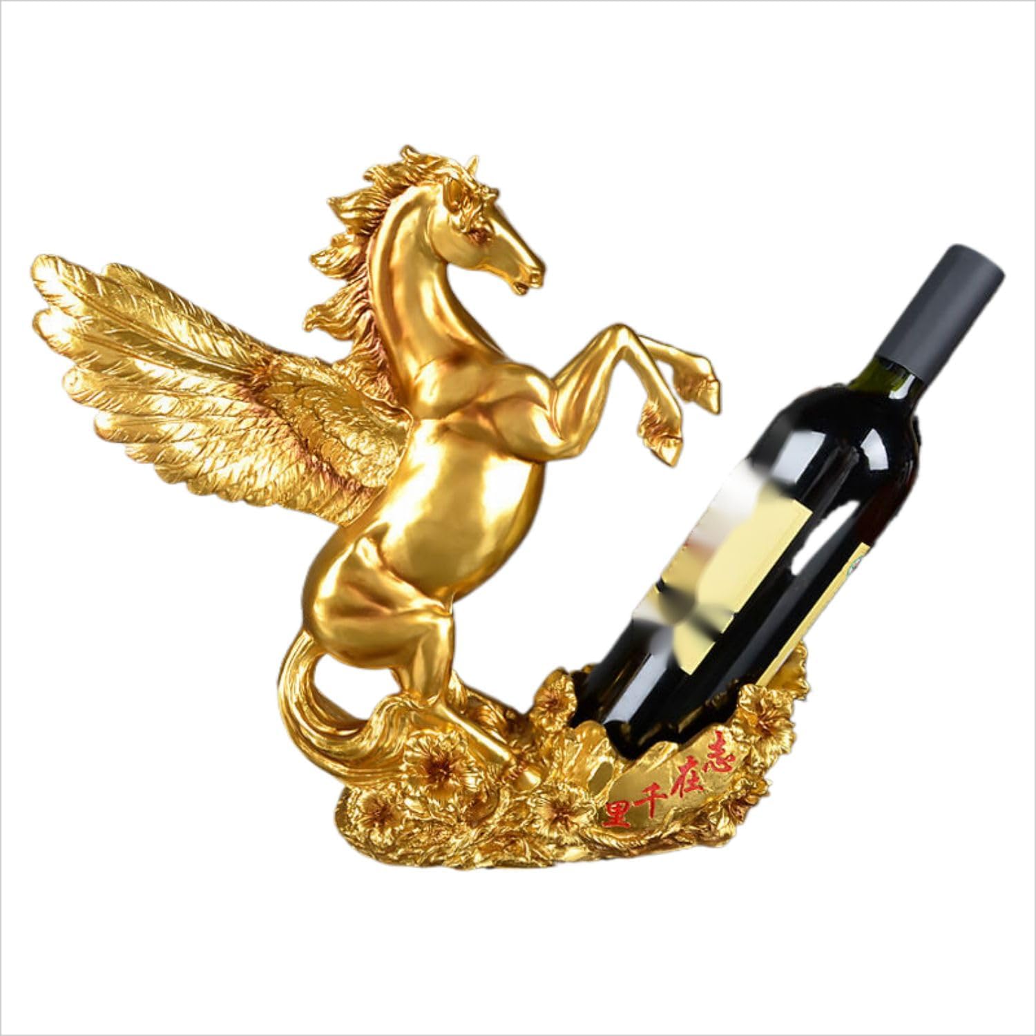 树脂工艺品欧式双战马红葡萄酒架创意家居摆件 Feng Shui Figurine Home Office Decor Chinese Gifts 客厅酒柜装饰摆设礼 9336