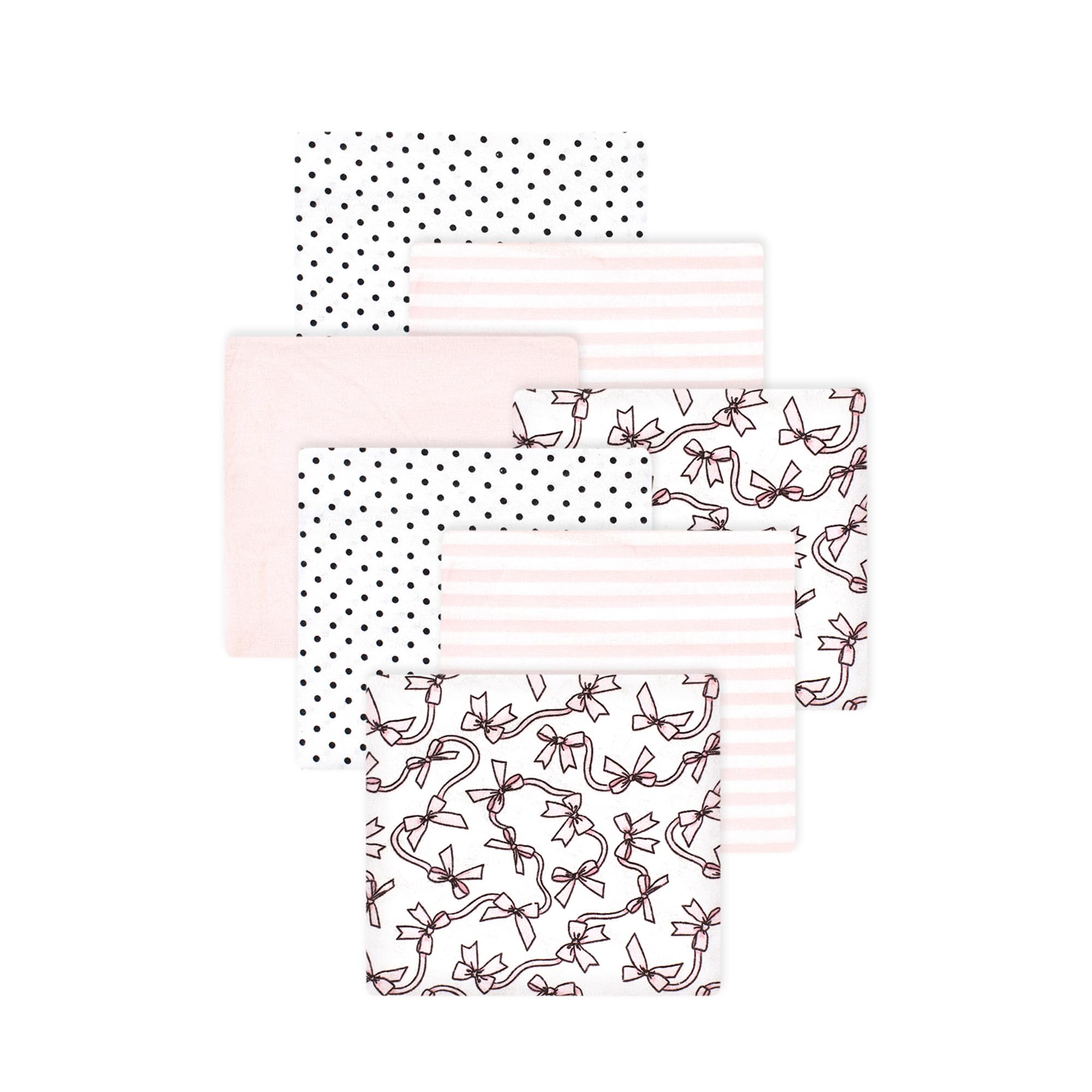 Little Treasure Hudson Baby Cotton Poly Flannel Receiving Blankets Multipack, Pink Bow, 30x30 inches