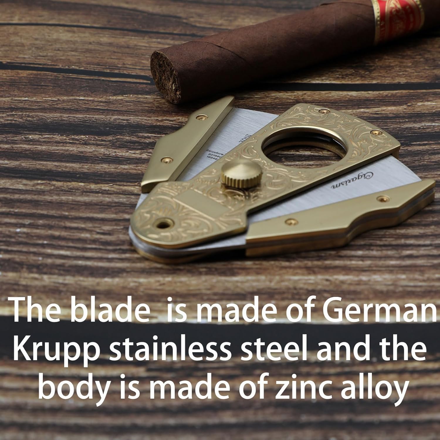 Cigar Cutter Guillotine - Heavy Quality and Dignified Engraved Pattern Cigar Cutters for Men(Gold)