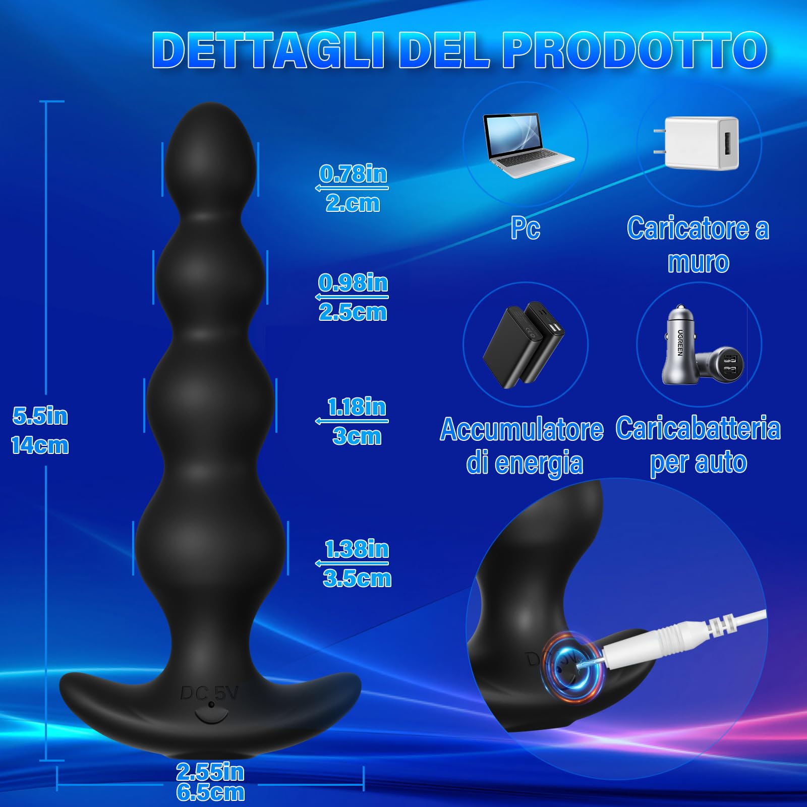 Vibratore Anale Plug sex toys -14cm prostata vibratore in silicone ricaricabile e vibratore del punto G, giocattoli sessuali Anali Uomo/donne/coppie piacere, con controllo app 9 modalità di vibrazione