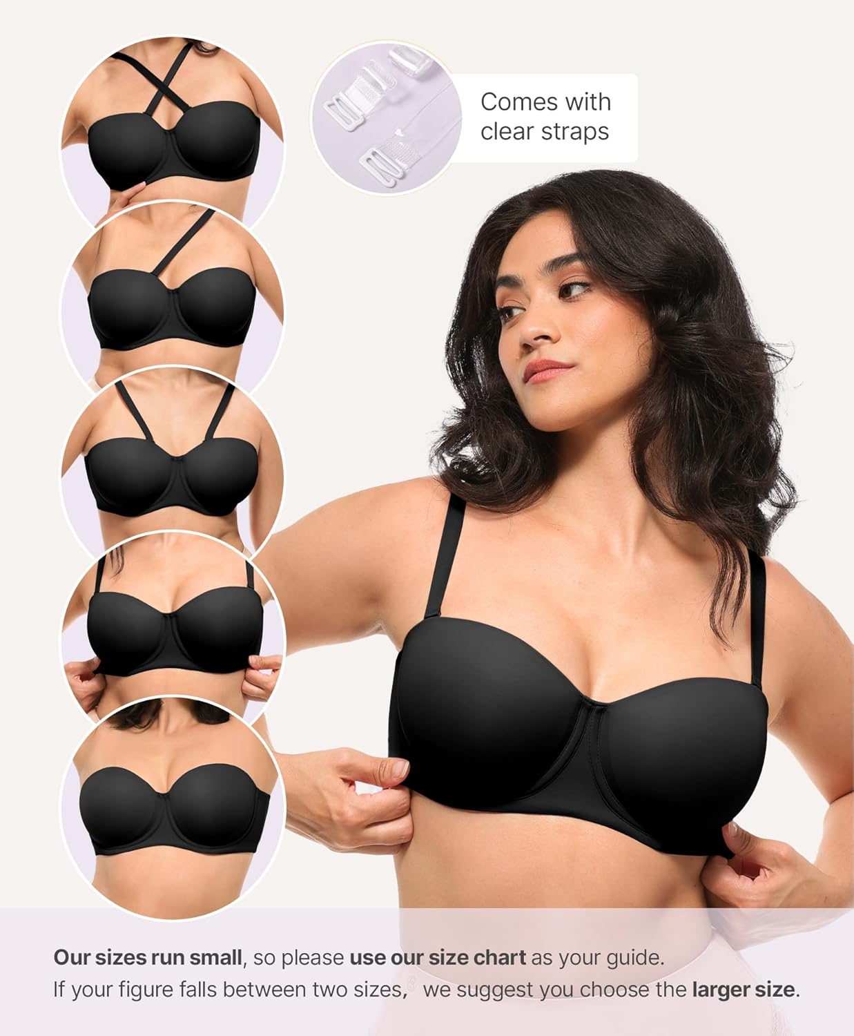 SHAPELLX Women's Minimizer Convertible Strapless Bra with Underwire Push Up Bras