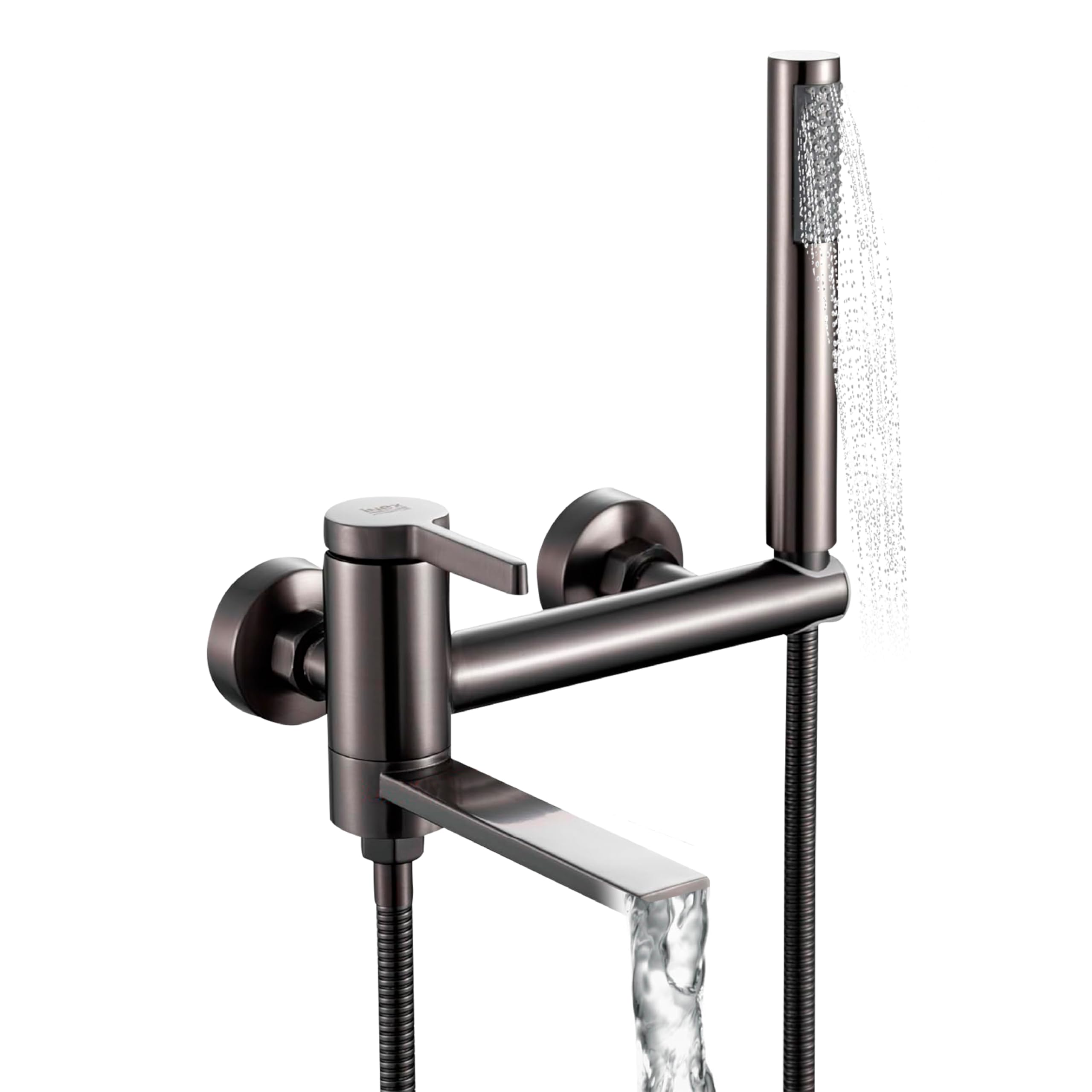 INEX EUROPA Grifo Bañera Ducha de Acero Inoxidable - Grifo de Baño con Teléfono de Mano y Manguera 175cm - Grifo Monomando Alta Presión Ahorro de Agua - Instalación Fácil y Ajustable (Gris)