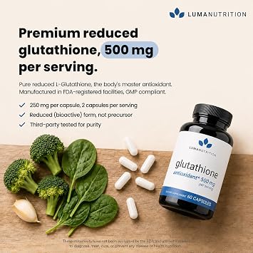 Luma Nutrition Premium Glutathione Supplement - 500mg - 60 Capsules