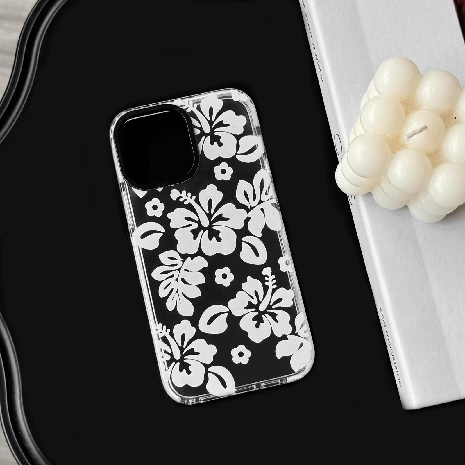 NITITOP Compatibile per iPhone 16 Pro Max, custodia trasparente con fiore carino con telaio a onde