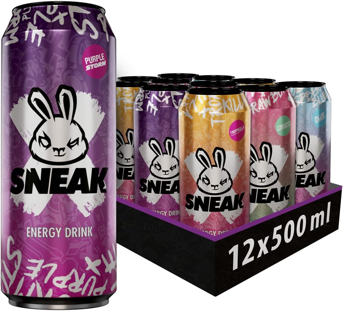 SNEAK | Cans Mixed Flavours | In-Game Focus Boost Energy Drink, Zero Sugar, Low-Calorie, Vegan | 500ml x 12