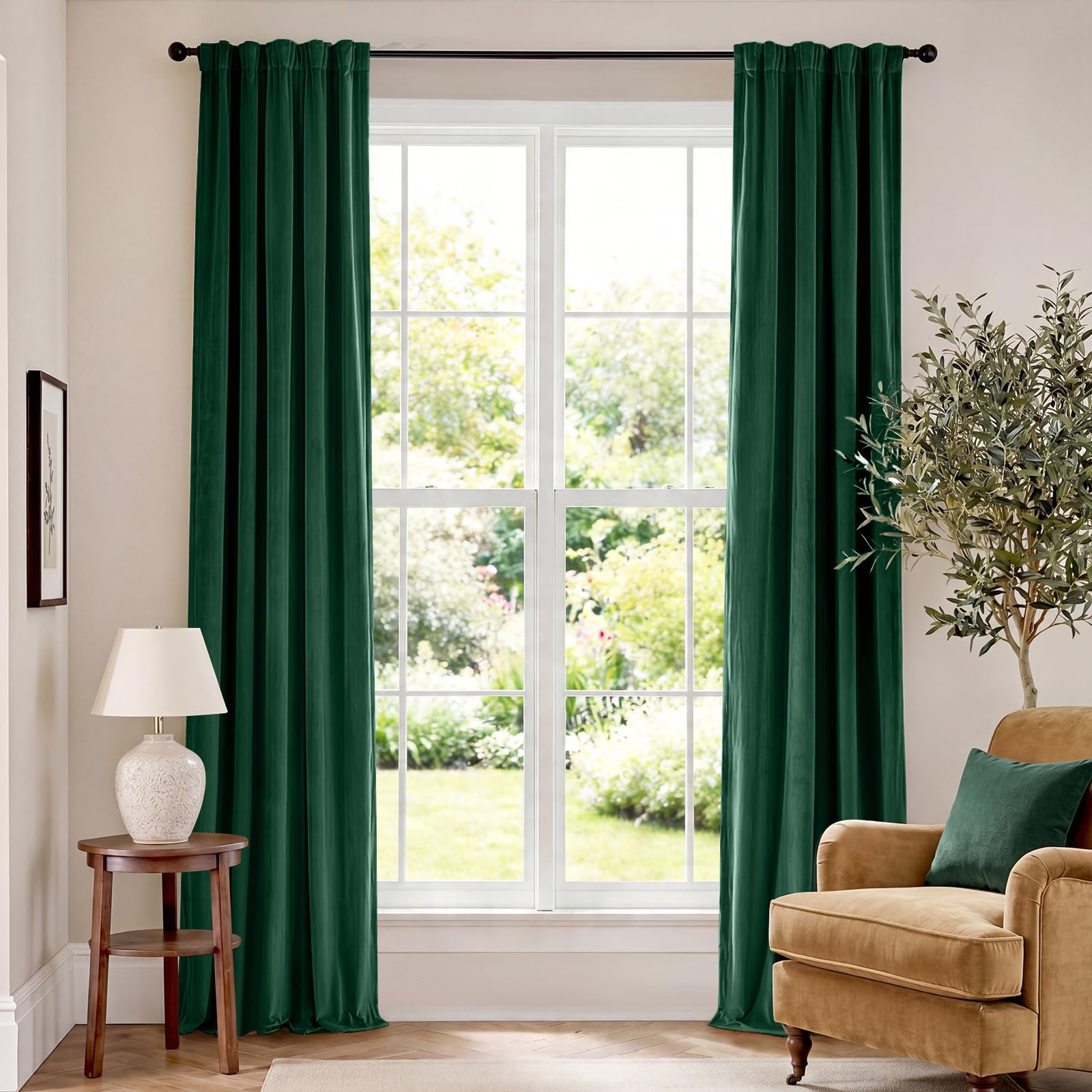 Lazzzy Blackout Velvet Green Curtains 96 Inches Long Thermal Insulated Drapes for Bedroom Living Room Darkening Window Treatments Rod Pocket 2 Panels โ image 1