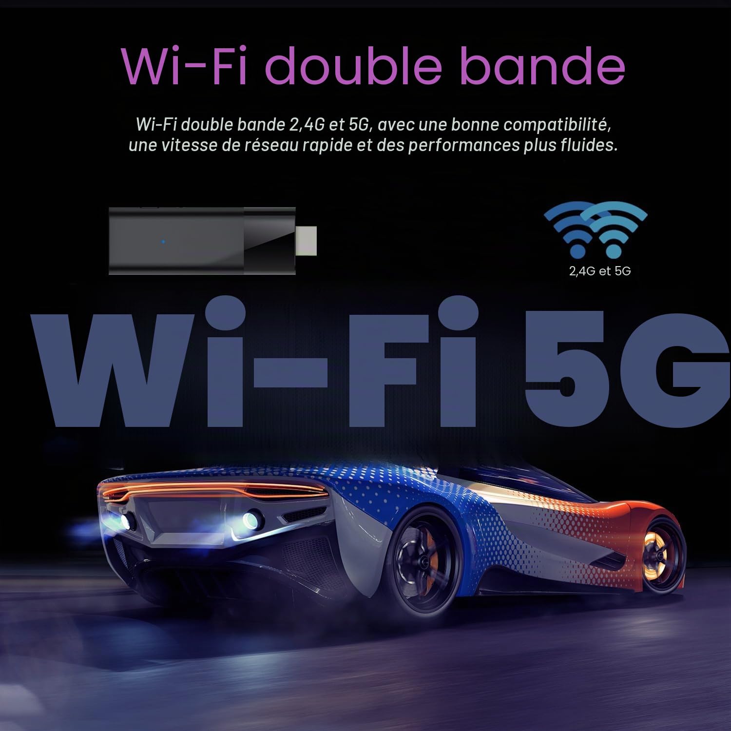 Q6 Mini clé TV + télécommande vocale Bluetooth Android 10 2 Go + 16 Go 2,4 G + 5 G WiFi + BT4.0 H313 Smart TV Box Android Facile à utiliser