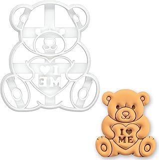 BAKERLOGY I Love ME Teddy Bear Cookie Cutter – Cute Bear Holding Heart B...