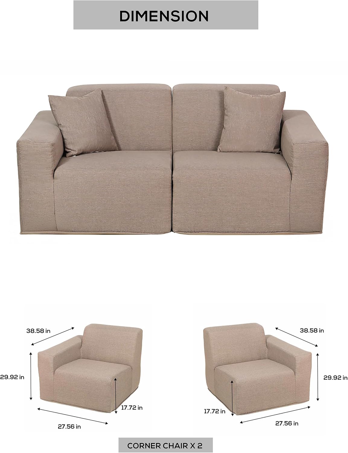 2-Piece Brown Foam Sectional Sofa Lounger – Lightweight, Portable & Easy-Care Outdoor or Indoor Seating Set