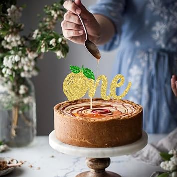 Rsstarxi 1パック レモンワンケーキトッパー グリッター ハッピーファーストバースデー ケーキピック ベビーシャワー 1歳の誕生日パーティー ケーキデコレーション用品