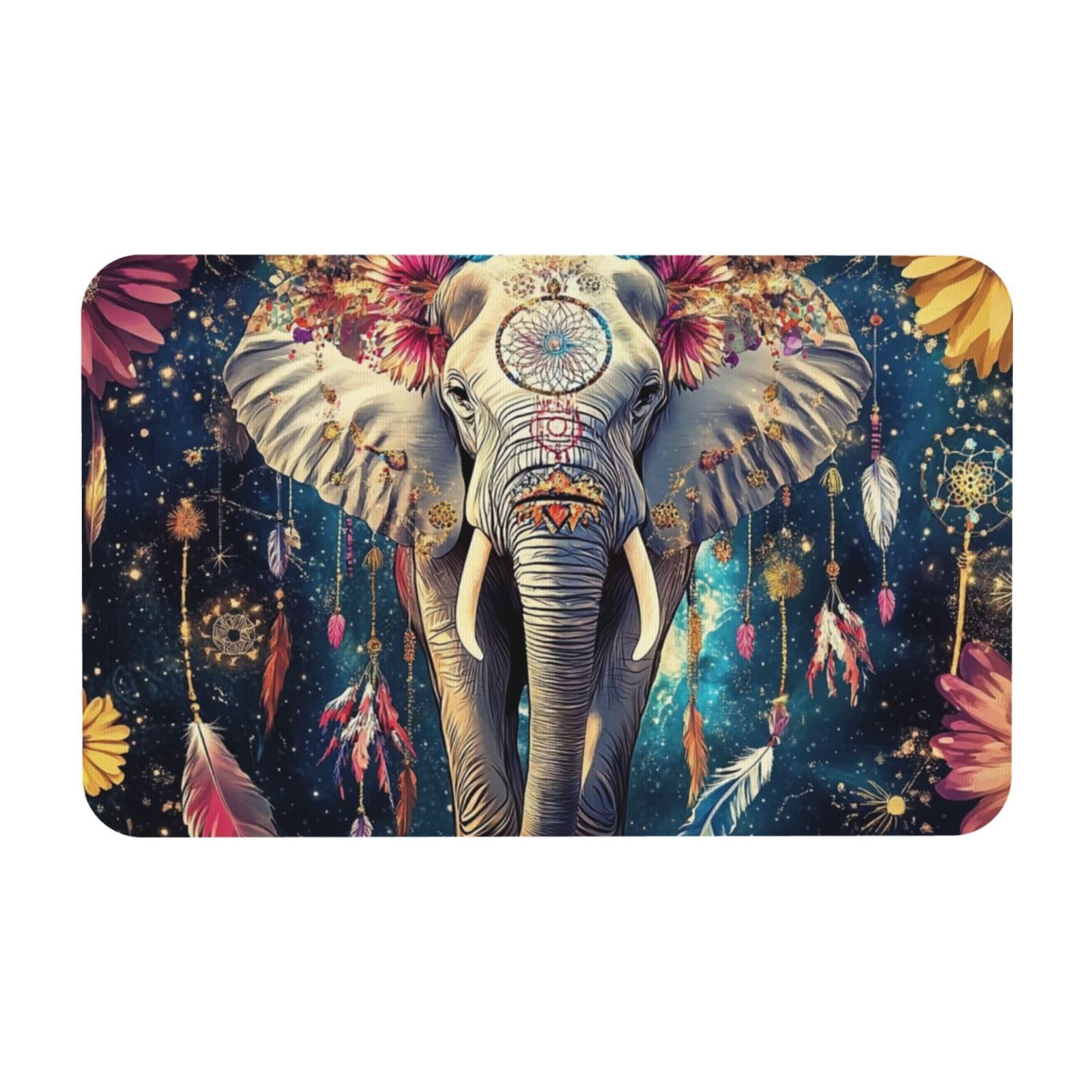 Tapis de bain antidérapant éléphant bohème de 50 x 80 cm pour chambre et salle de sol