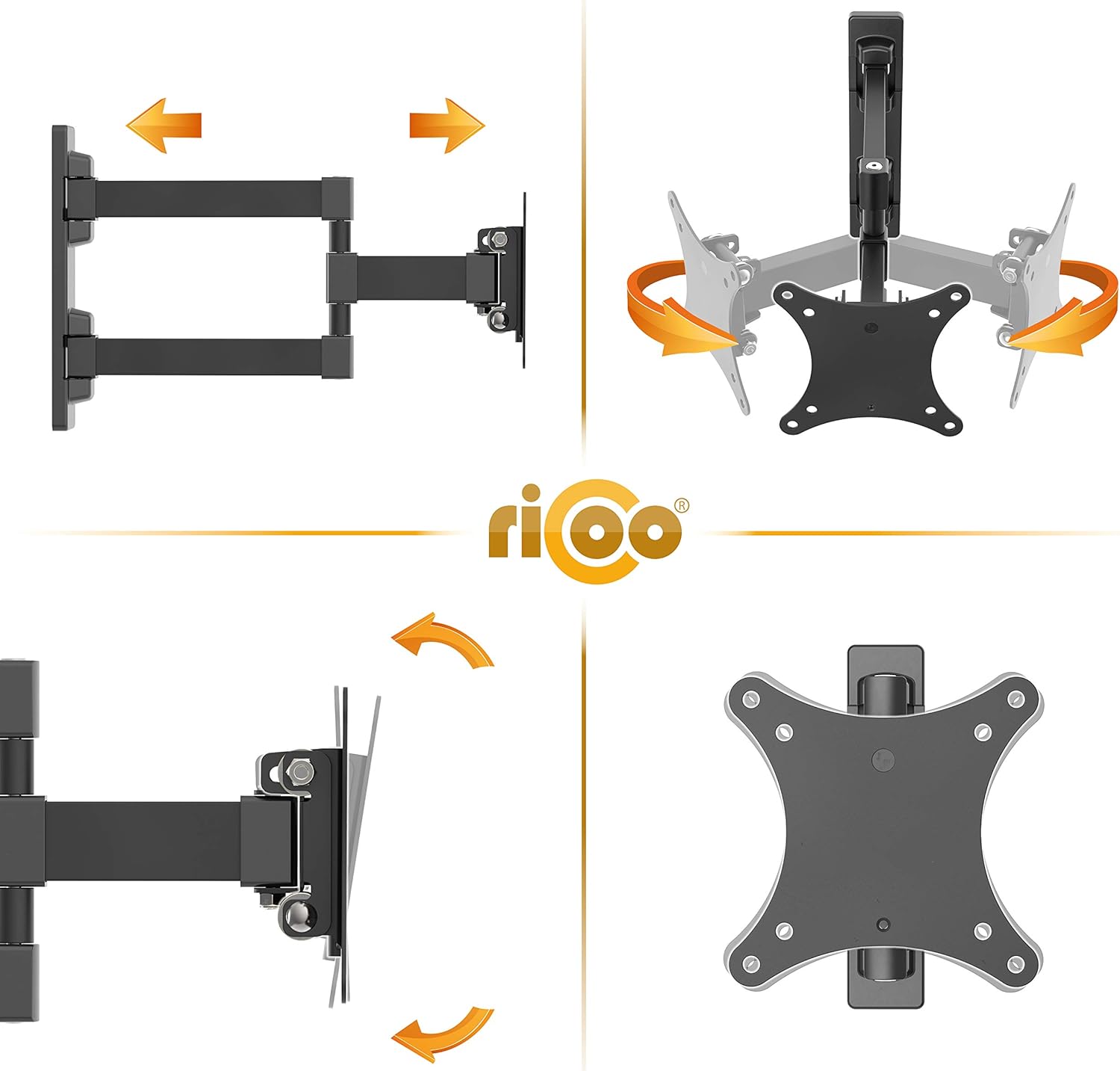 RICOO Monitor Mount Tilt Swivel S7711 Wall Bracket Universal LED Curved ...