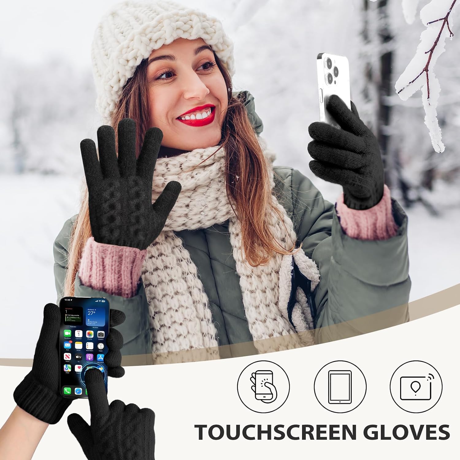 Pleneal Womens Winter Gloves - Gloves for Women Cold Weather, Womens Warm Fleece Lined Touch Screen Dual-Layer Glove