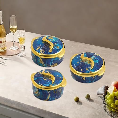 Miniatura 2 de Cacerola aislada con tapa, 3 piezas, cuencos térmicos para mantener la comida calientefría, calentador de acero inoxidable para Roti, ensalada,