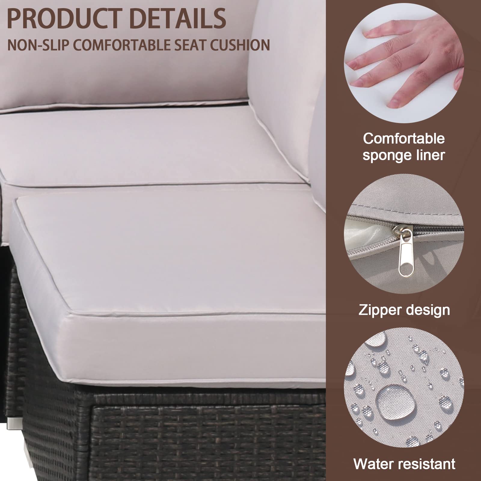 FKSLIFE Outdoor Furniture Replacement Cushions, Sectional Rattan Conversation Set Water-Resistant Replacement Sofa Cushions, Liner&Cover (25×25×3.15 inches, Grey?14 Piece?)