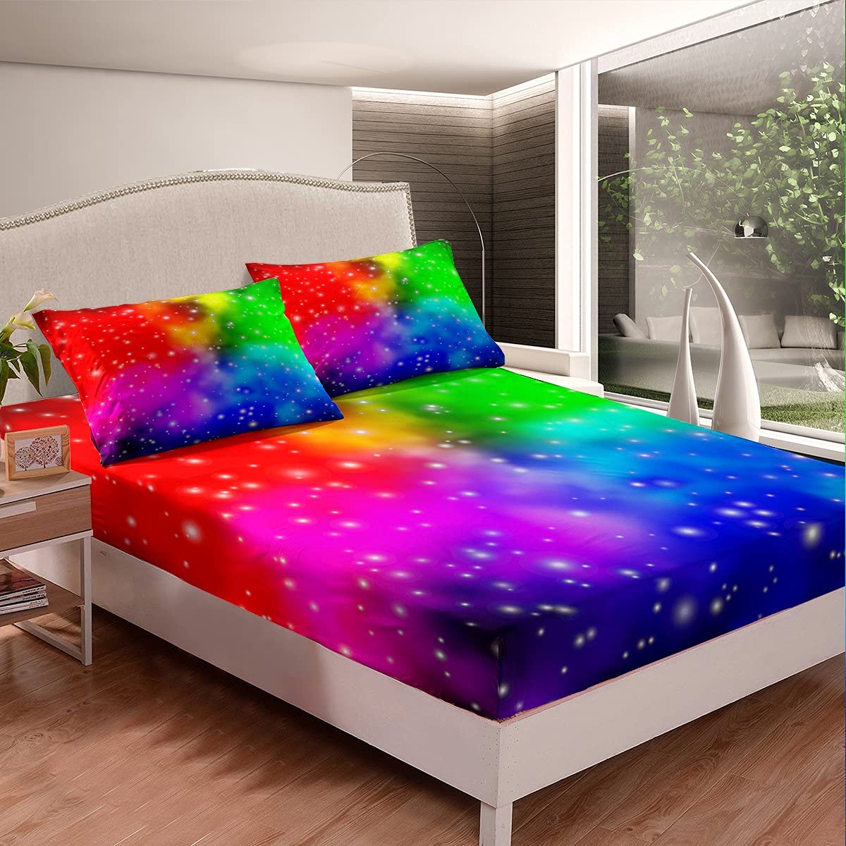 Juego de sábanas para niñas con diseño de Cielo Estrellado para niños, Adolescentes, Espacio Exterior, Juego de sábanas temáticas, Suave, Brillante, Colorido, Funda de Cama tamaño King