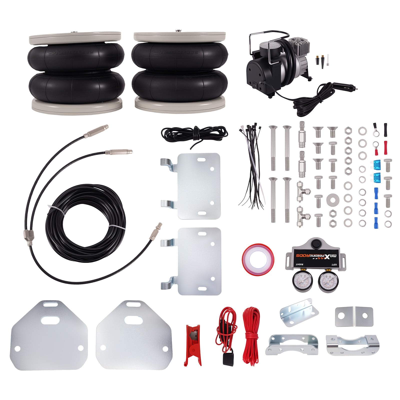 maXpeedingrods 2x Kit Suspension Pneumatique pour Nissan, pour Opel | pour Renault, 12V 150W Compresseur, Utilitaire, 11m Tuyau, Double ManomèTre