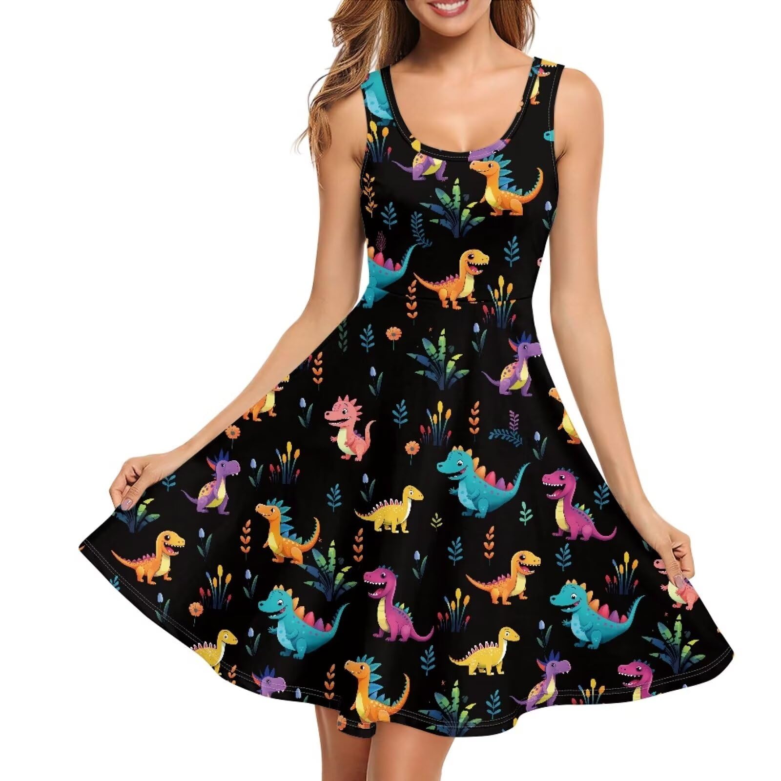 Women Stylish Tank Dresses Sleeveless Round Neck Midi Casual Dress with Pocket for Summer