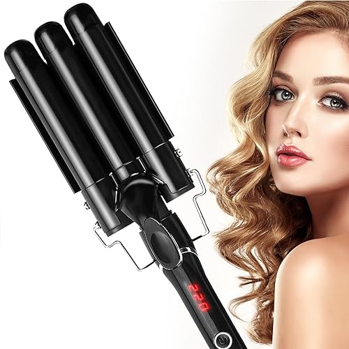 Rizador de pelo de 3 barriles con pantalla LCD de temperatura rizador de pelo de 0984in rizador de pelo de cerámica antiescalas ligero y portátil