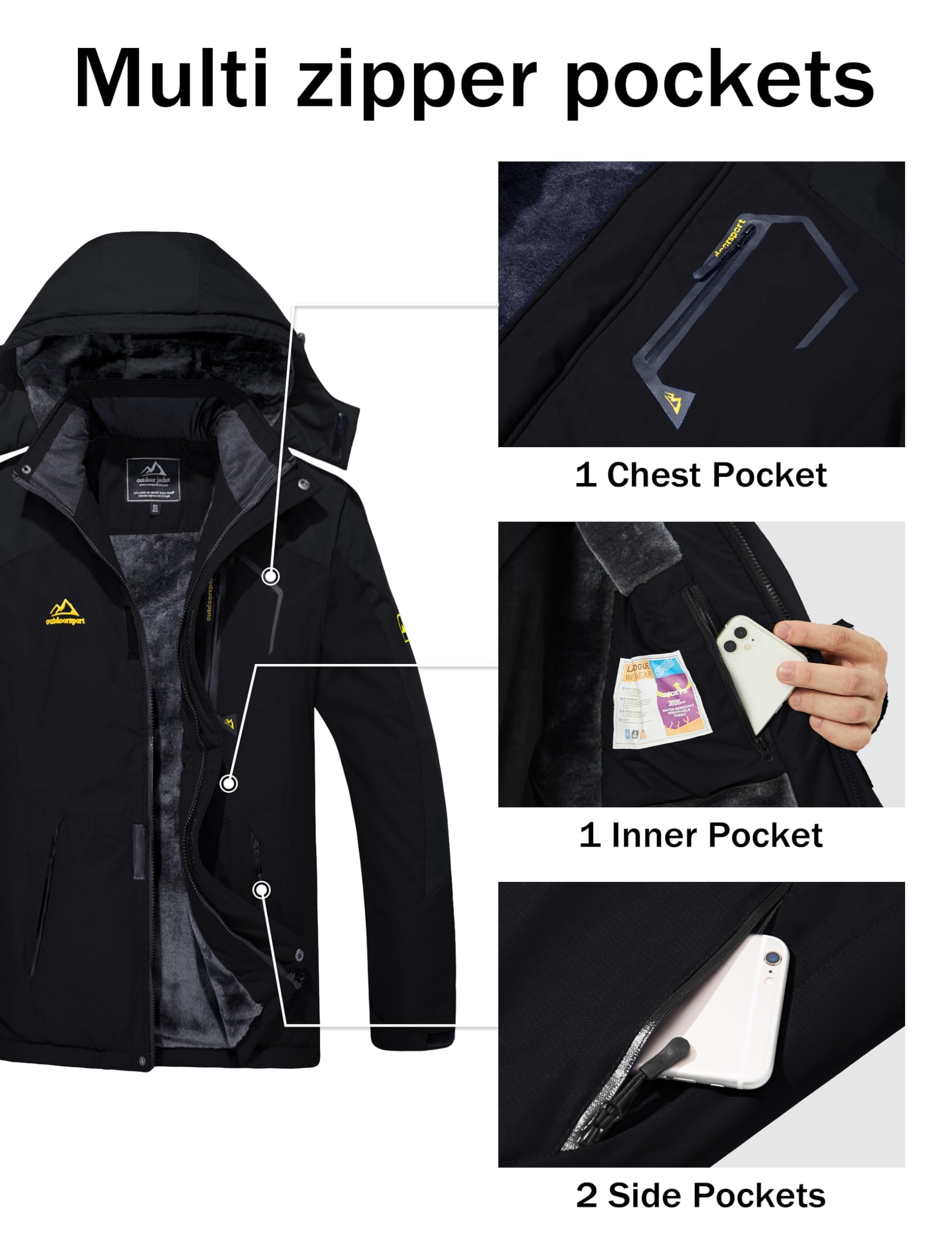 MAGCOMSEN Cappotto invernale da uomo con cappuccio impermeabile Giacche sci montagna antivento lavoro