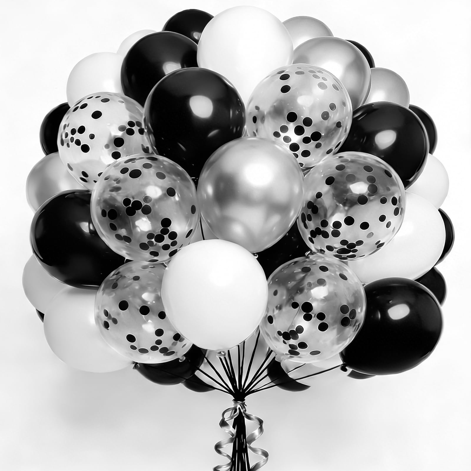 100 Stück 12 Zoll Luftballons Schwarz Weiß Silber,Schwarz Konfetti Ballons,Helium Latex Ballons für Geburtstag,Hochzeit,Graduierung,Jahrestag Party Deko