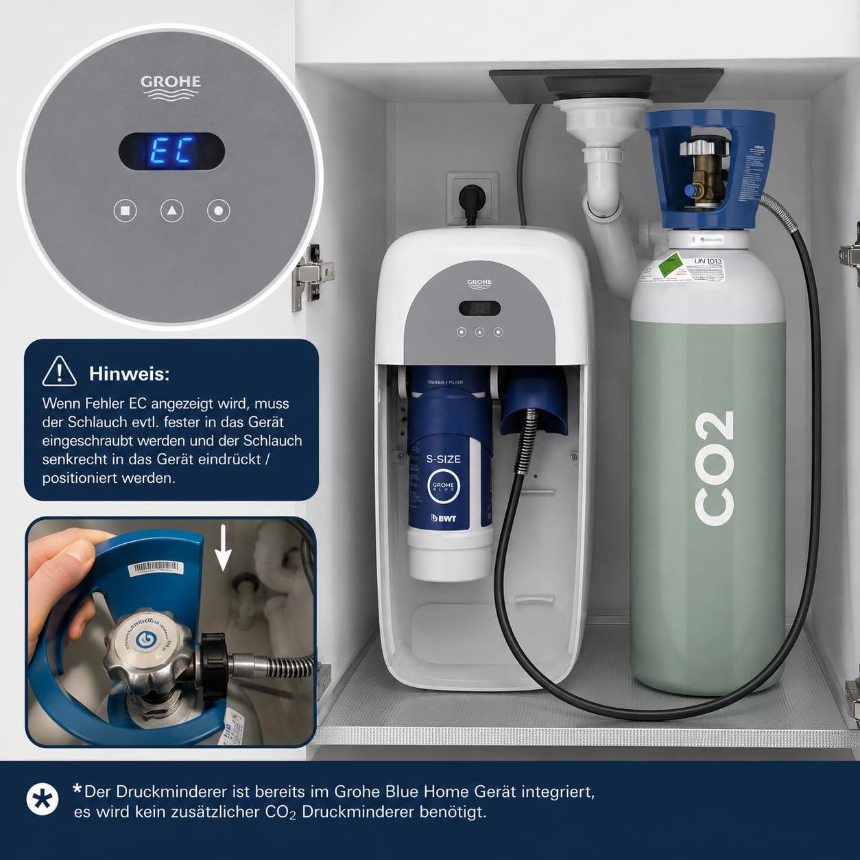 Neues Wasser Group Wąż wysokociśnieniowy Premium CO2 do Grohe Blue Home & SodaStream Crystal | kompatybilny z dużymi butelkami CO2 wielokrotnego użytku 2 kg | oszczędza do 80% kosztów CO2 |