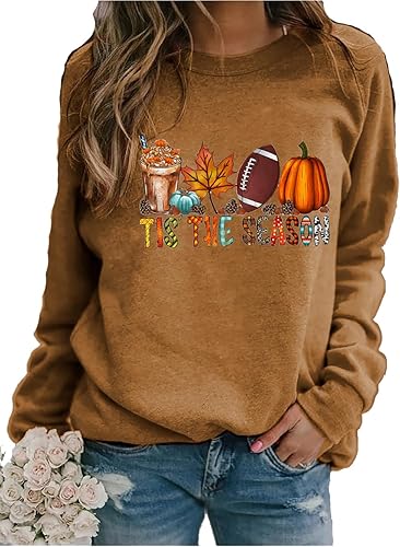 Miniatura 3 de MOGUI Tis The Season - Sudadera casual de otoño con cuello redondo para mujer, Marrón