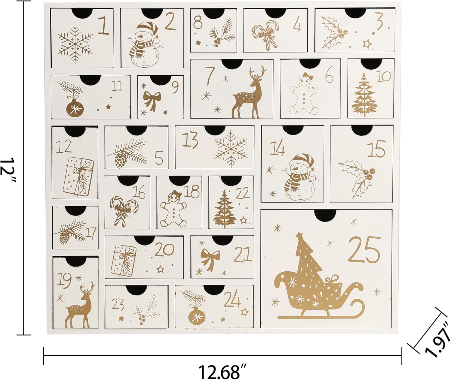 Christmas Wooden Advent Calendar with 25 Large Drawers, Countdown to Christmas Decoration Large Size Xmas Countdown Calendar 2025 Hand Painted Refillable Advent for Holiday Decoration (White)
