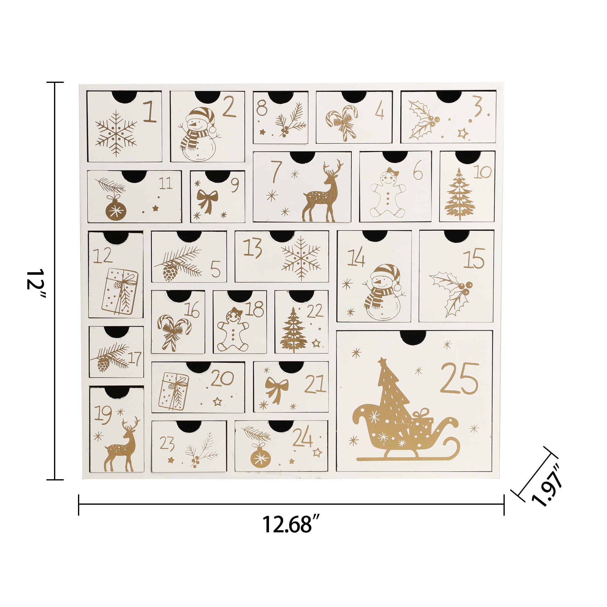 Weihnachts-Adventskalender aus Holz mit 25 großen Schubladen, Countdown bis Weihnachtsdekoration, große Größe, Xmas Countdown-Kalender 2024, handbemalt, nachfüllbar, Advent für