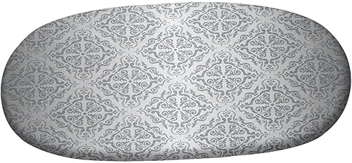 Miniatura 3 de XISUNYA Mantel ajustable ovalado de poliéster con bordes elásticos plateados, patrón barroco de mandala vintage, con estampado monocromático, se