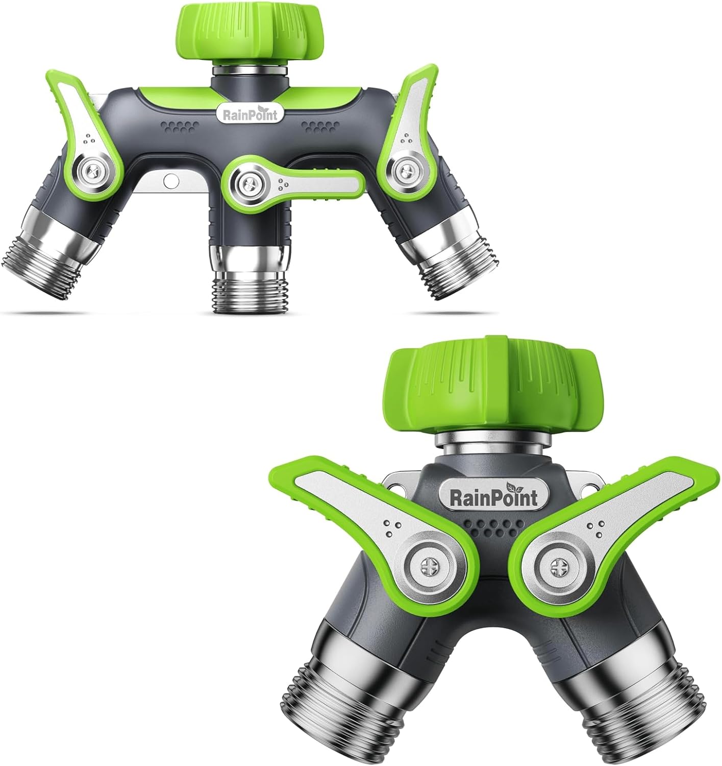 RAINPOINT Hose Splitter, 2Way&3Way Set, 100% Metal Heavy Duty Garden Hose Splitter With 1.9" Extra Long Handle & Individual Shut Off, 3/4 Inch GHT Thread Water Hose Connector For Outdoor Spigot Faucet