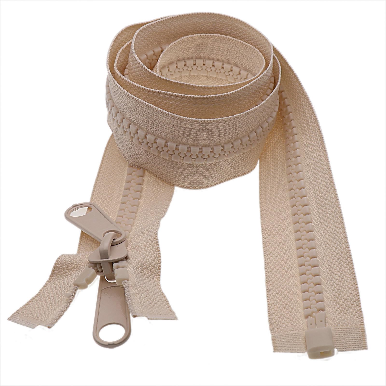 Leekayer 2PCS #10 60 Inch Heavy Duty Zippers for Sewing Separating Large Plastic Zippers Beige Tape with Double Pull Tab Slider, Sleeping Bag, Boat, Canvas, Cover, Trampoline, Dog Bed,Tent (60" 2pcs)
