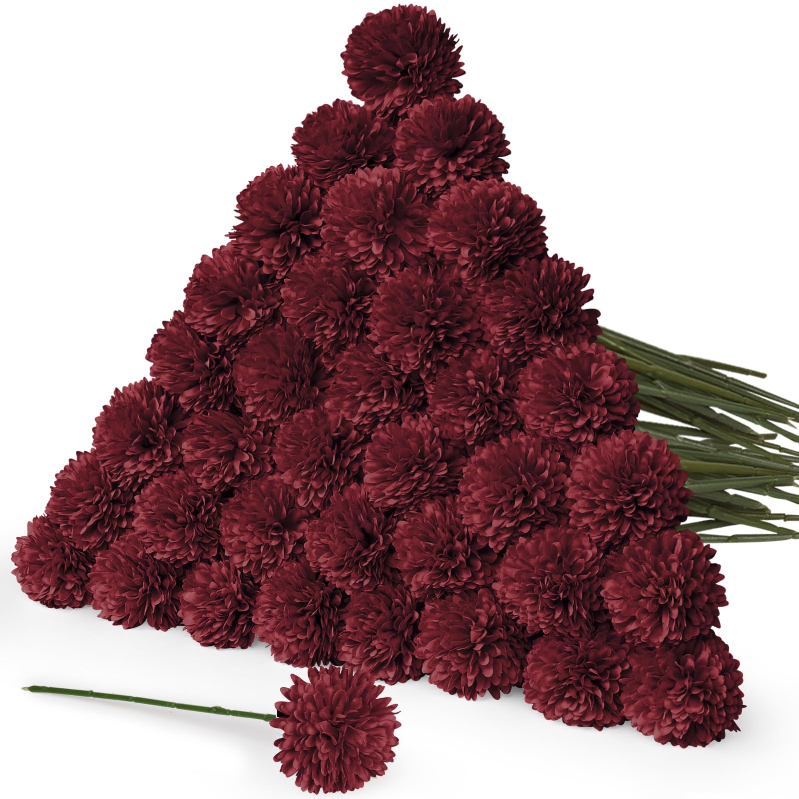 Künstliche Chrysanthemen in Burgunderrot, 36 Stück, künstliche Mütter, Seidenkugeln, Blumen für Herbst, Heimdekoration, Hochzeit, Tischdekoration, Weihnachtsblumenarrangements (Burgunderrot)
