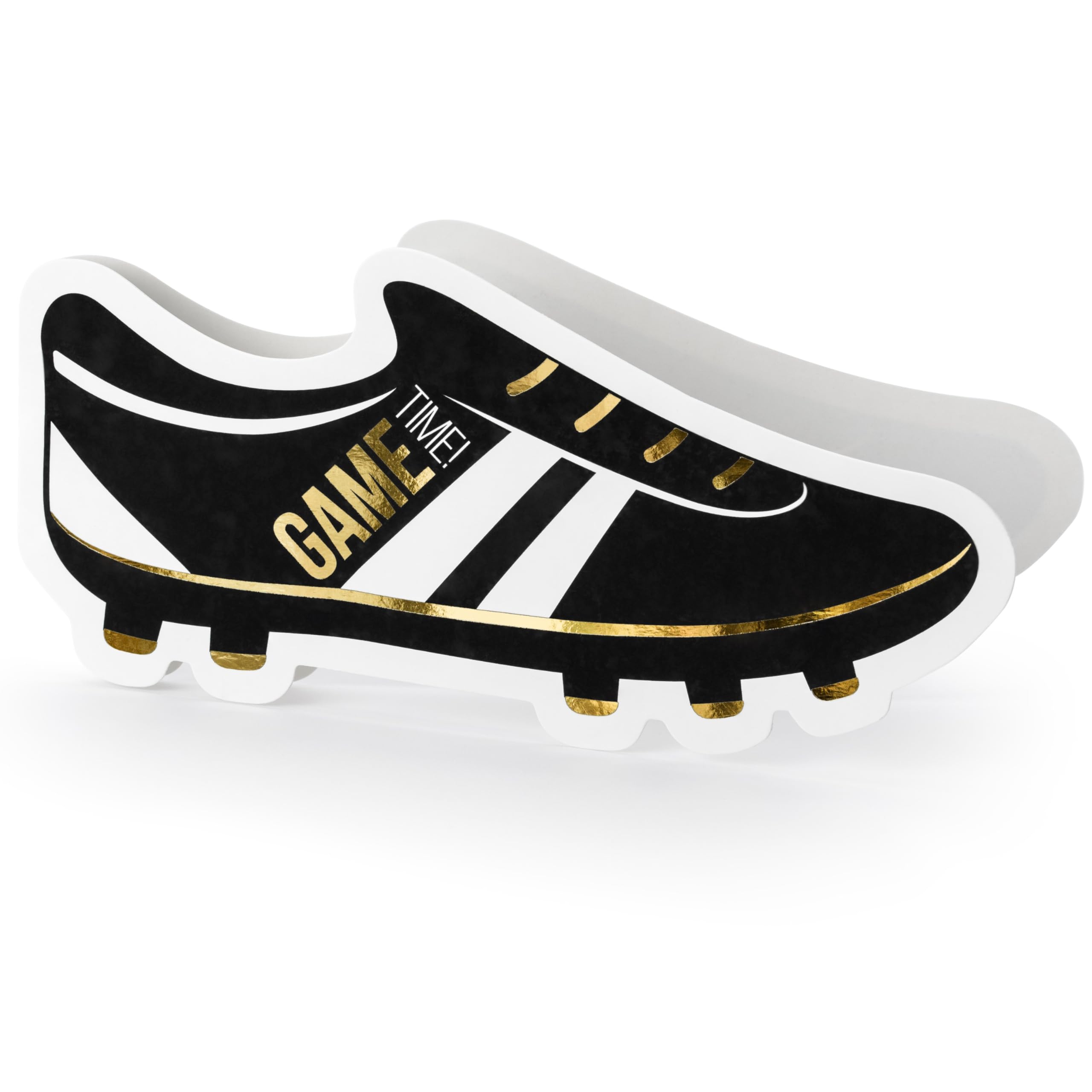 HIKIhooray Football Invitation Cards Children's Birthday - Set of 6 with Envelopes - Shoe Shape, Black Gold, Football Party Theme - Cards for Boys Girls, Approx. 19 x 9 cm