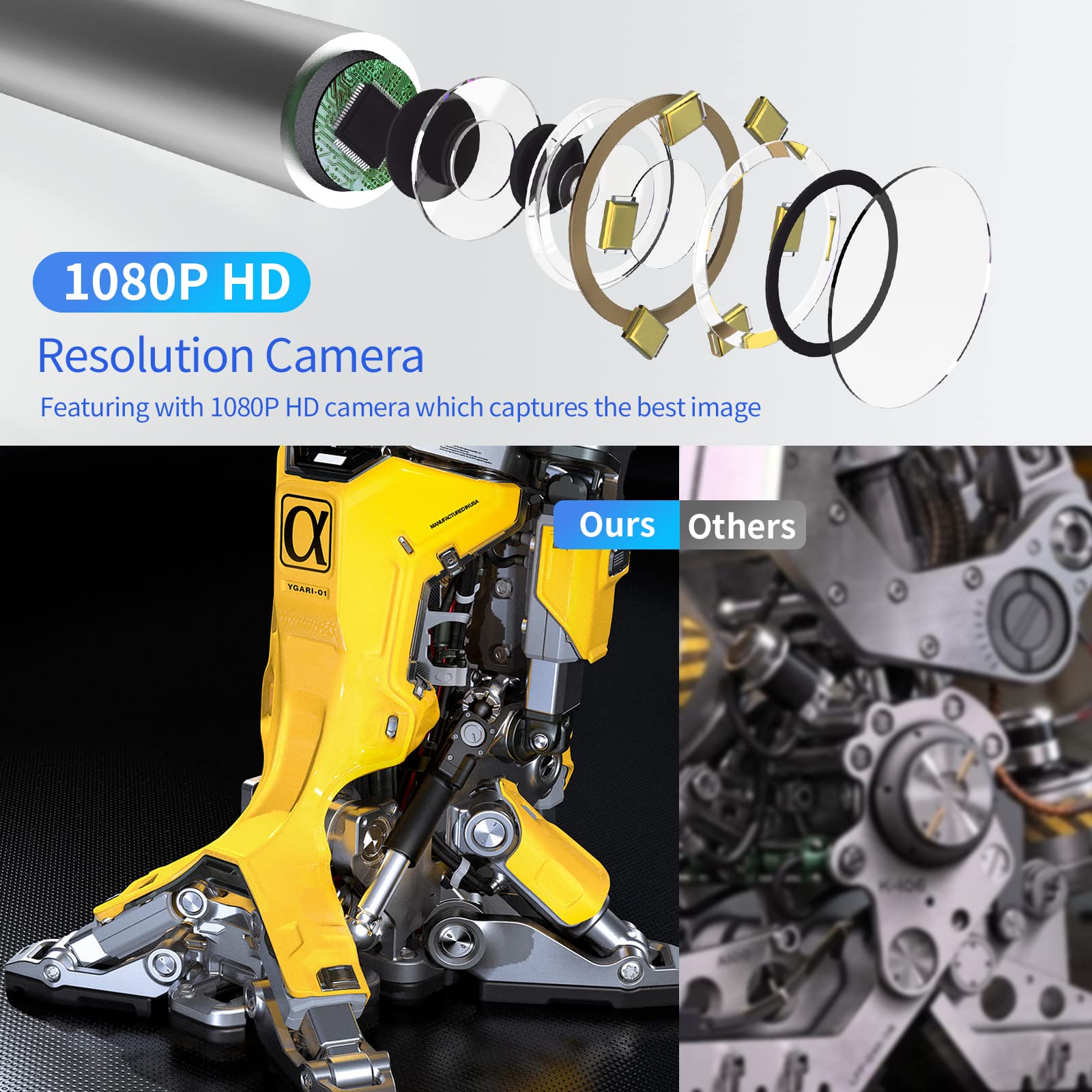 Cámara endoscópica WiFi, 5,5 mm, 1080P, HD, cámara de inspección de doble lente, cámara tubular con luz para iPhone, teléfono Android (2 m)