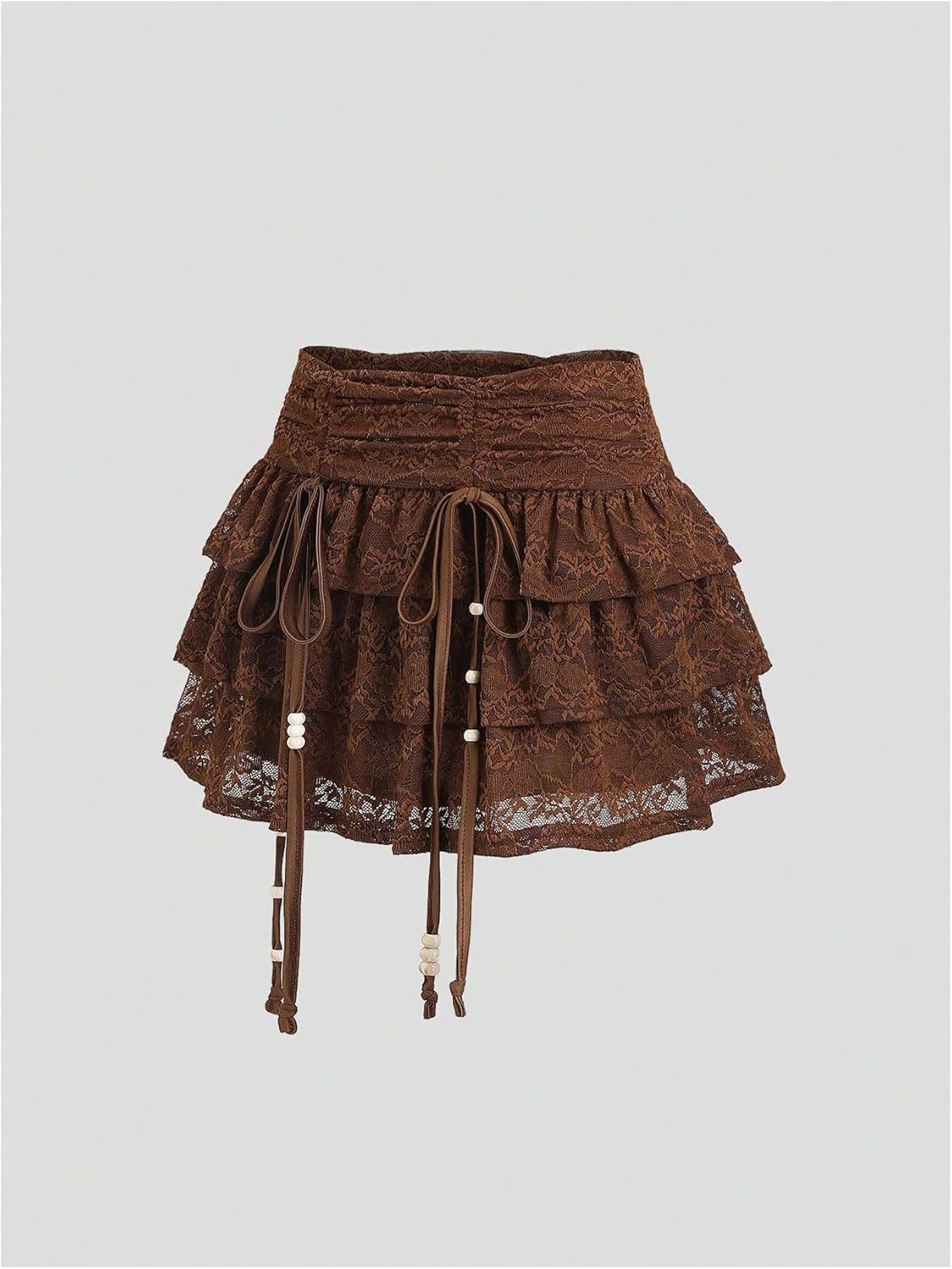 SHENHE Women's Lace Mini Skirt Layered Ruffle Beaded Boho Western Hippie Fairy Skirt